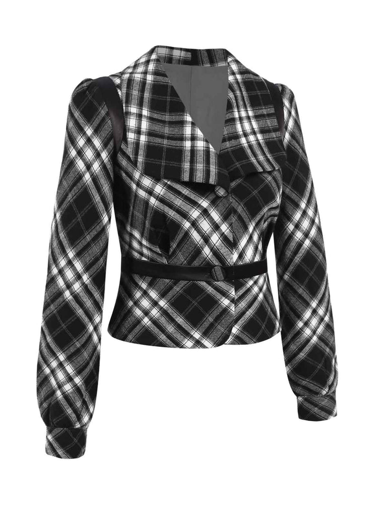 [Vorverkauf] Schwarz 1950er Plaid Revers Kurze Jacke