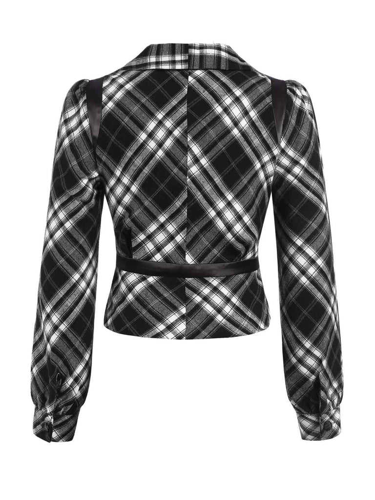 [Vorverkauf] Schwarz 1950er Plaid Revers Kurze Jacke