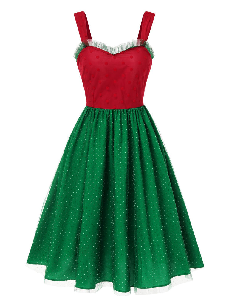 [Vorverkauf] Rot & Grün 1950er Weihnachten Polka Dots Kleid