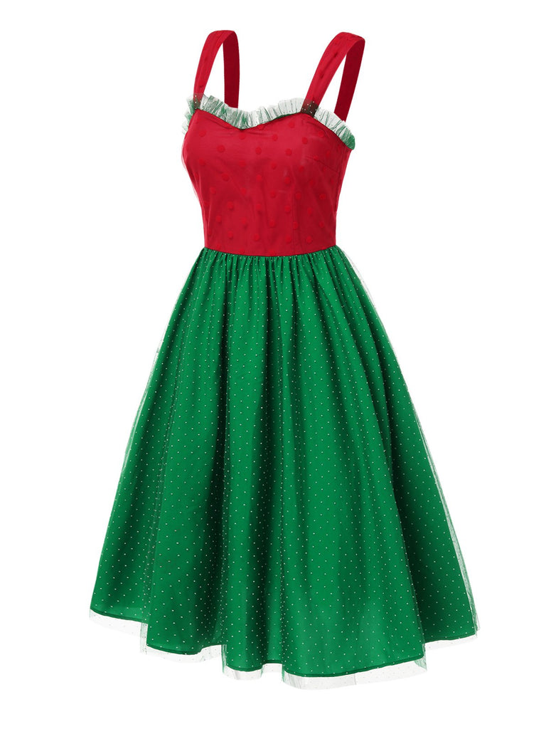 [Vorverkauf] Rot & Grün 1950er Weihnachten Polka Dots Kleid