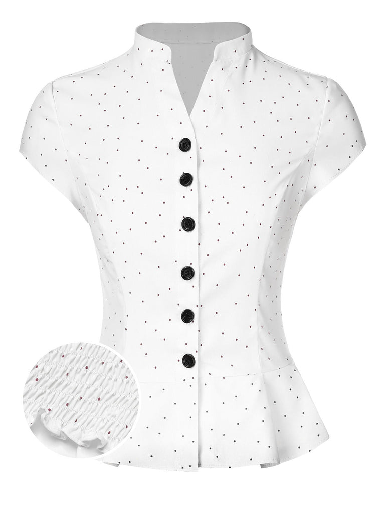 [Vorverkauf] 2PCS Weiß 1930er Dots Gesmokt Bluse & Rot Meerjungfrauen Rock