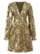 Metallic Gold 1960er Blumen Tiefer V-Ausschnitt Cocktail Kleid