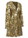 Metallic Gold 1960er Blumen Tiefer V-Ausschnitt Cocktail Kleid