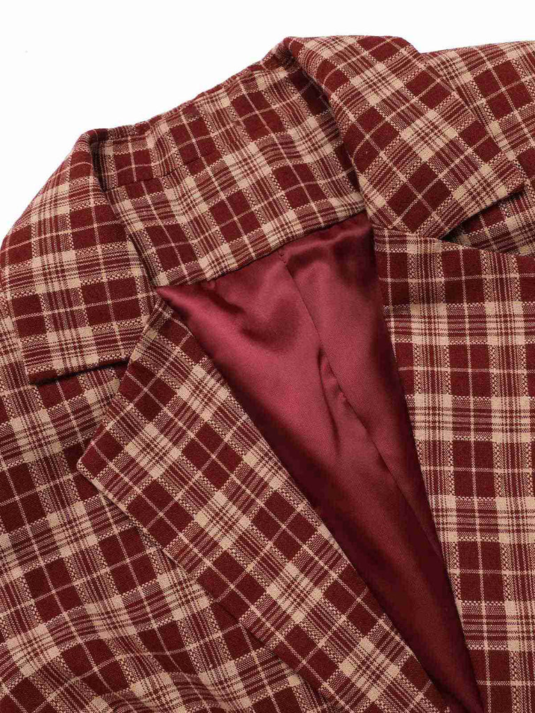 Rot 1960er Plaid Revers Kurzer Mantel