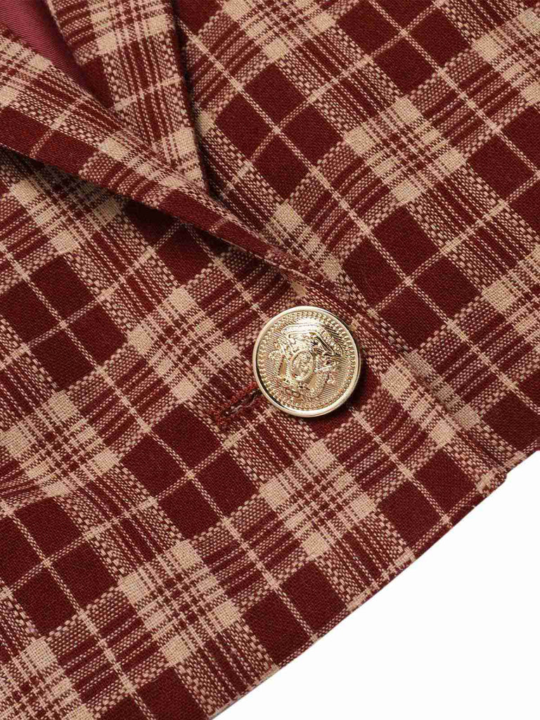 [Vorverkauf] Rot 1960er Plaid Revers Kurzer Mantel