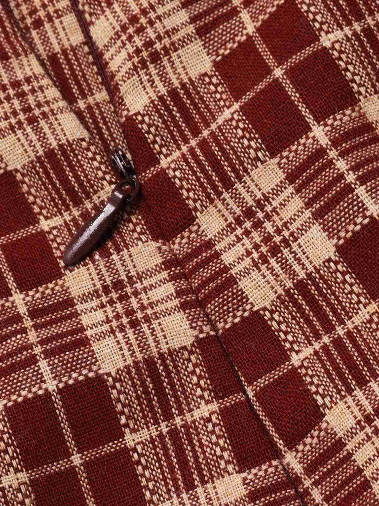 [Vorverkauf] 2PCS Rot 1960er Plaid Revers Kurzer Mantel & Schlitz Rock