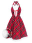 [Vorverkauf] Rot 1950er Schottisch Plaid Plüsch Halter Kleid