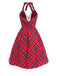 [Vorverkauf] Rot 1950er Schottisch Plaid Plüsch Halter Kleid