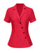 Rot 1940er Solide Revers Button-Down Bluse