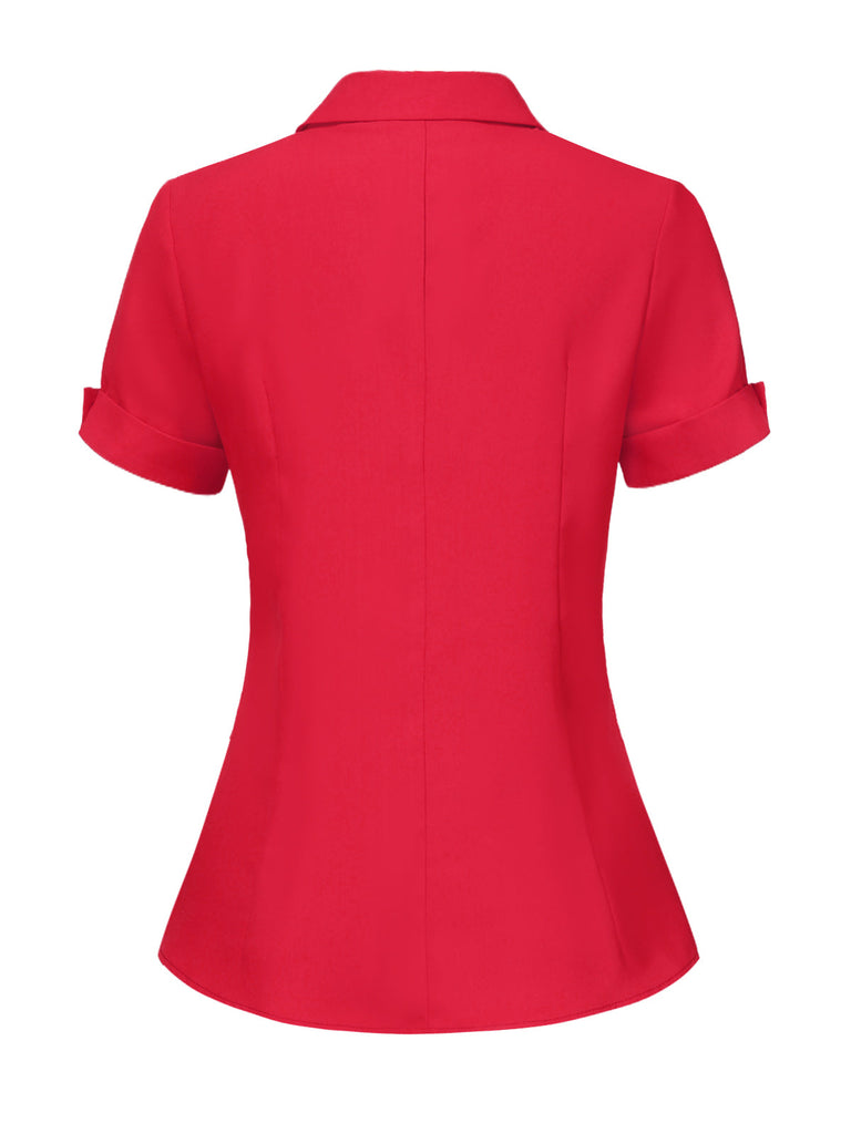 Rot 1940er Solide Revers Button-Down Bluse