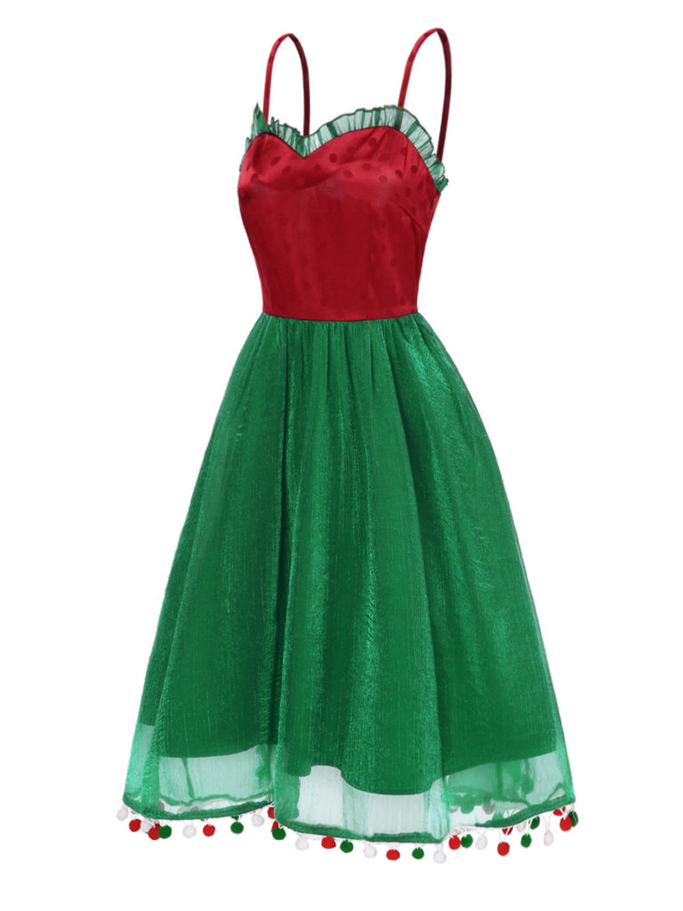 [Vorverkauf] Rot 1950er Weihnachten Polka Dot Masche Kleid