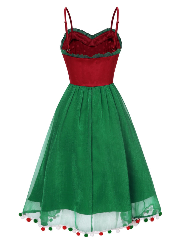 Rot 1950er Weihnachten Polka Dot Masche Kleid