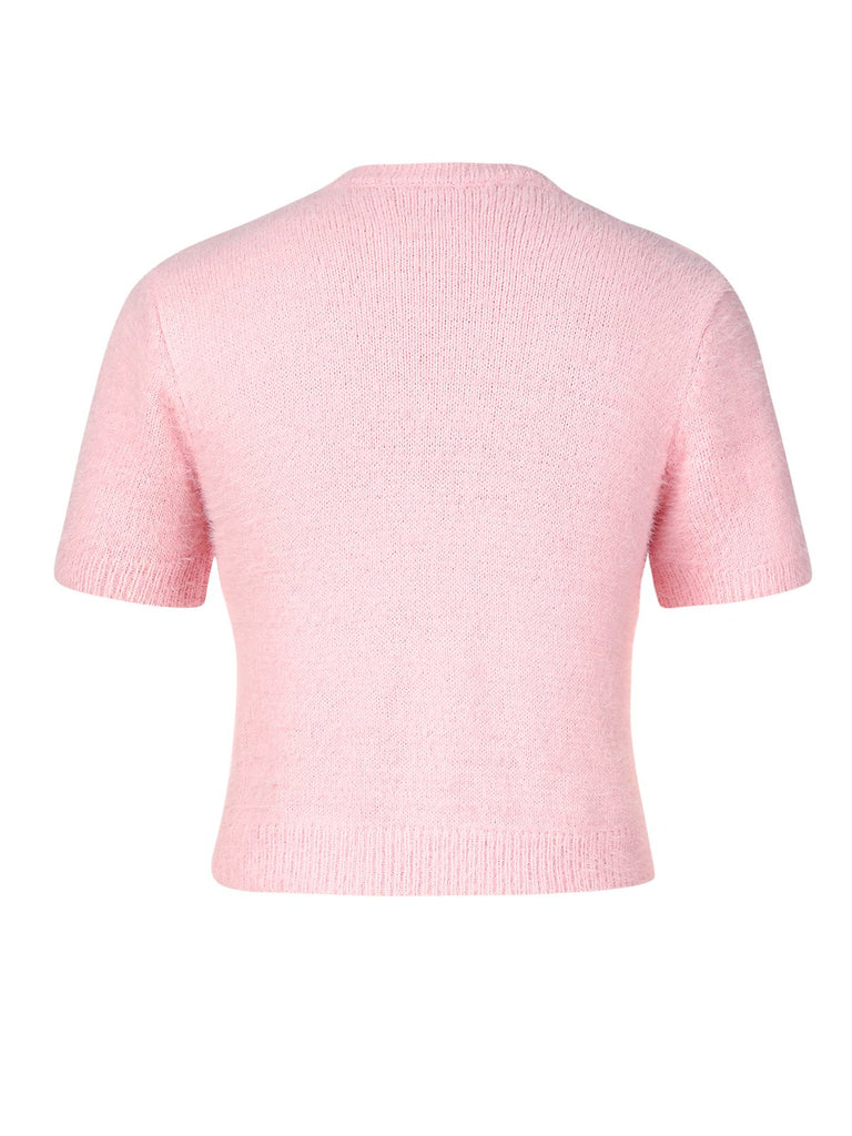 Blassrosa 1970er Herz Kurzer Pullover