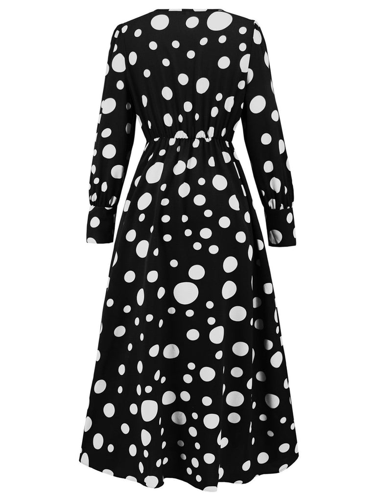 1940er Vintage Polka Dots Langarm Schlitz Kleid