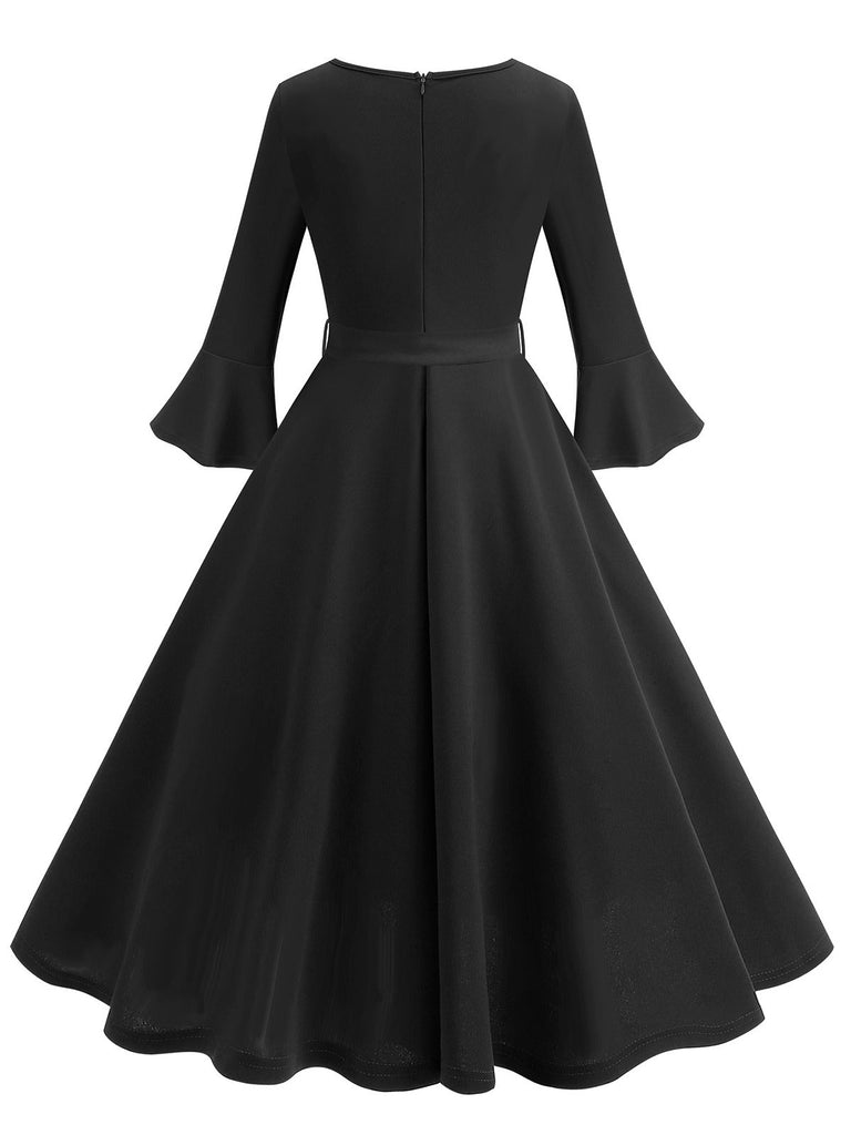 1950er Solide Glockenärmel Swing Kleid