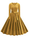 1950er Solide Samt V-Ausschnitt Swing Kleid