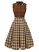 Braun 1950er Plaids Revers Patchwork Kleid