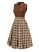 Braun 1950er Plaids Revers Patchwork Kleid