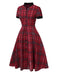 [Vorverkauf] Rot 1950er Stehkragen Plaid Kleid