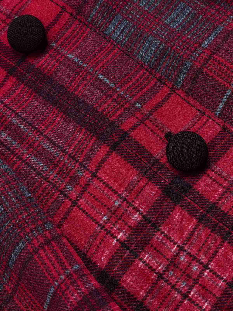 [Vorverkauf] Rot 1950er Stehkragen Plaid Kleid