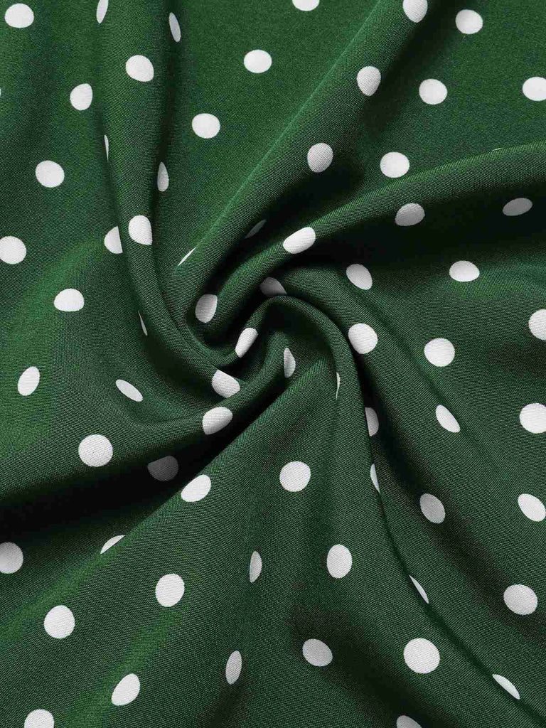 1940er Polka Dot Rüschensaum Lange Ärmel Kleid