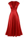 1950er Solide Tiefer V-Ausschnitt Satin Kleid