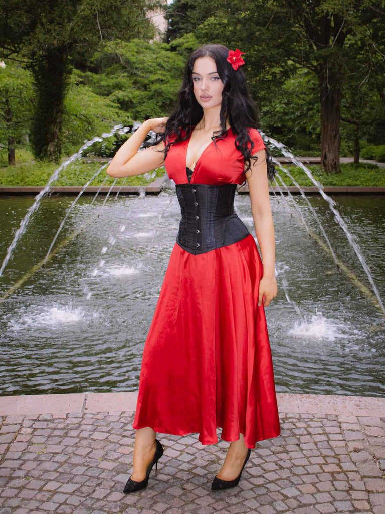 [Vorverkauf] Rosa 1930er Solide Tiefer V-Ausschnitt Satin Kleid