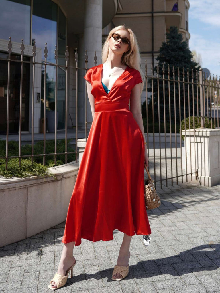 [Vorverkauf] Rosa 1930er Solide Tiefer V-Ausschnitt Satin Kleid