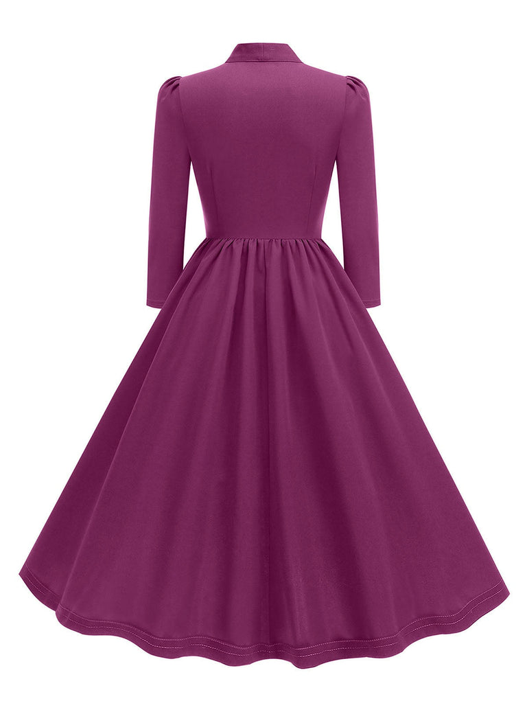 1950er Solide Bogen Knöpfen Swing Kleid