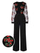 Schwarz 1970er Bestickt Blumen Jumpsuit