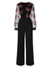 Schwarz 1970er Bestickt Blumen Jumpsuit