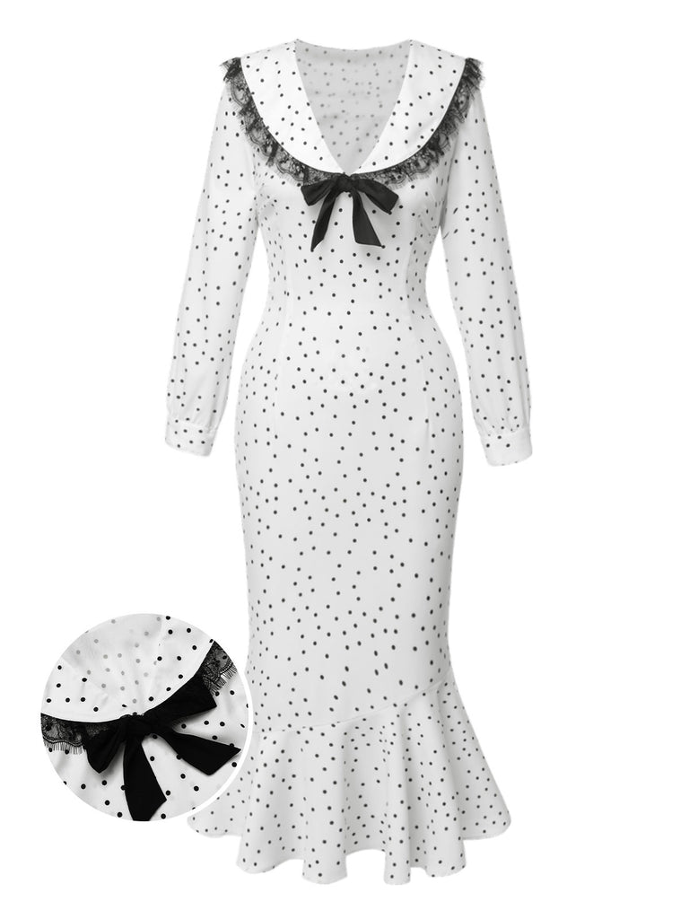 [Vorverkauf] Weiß 1930er Unregelmäßige Dots Meerjungfrauen Kleid