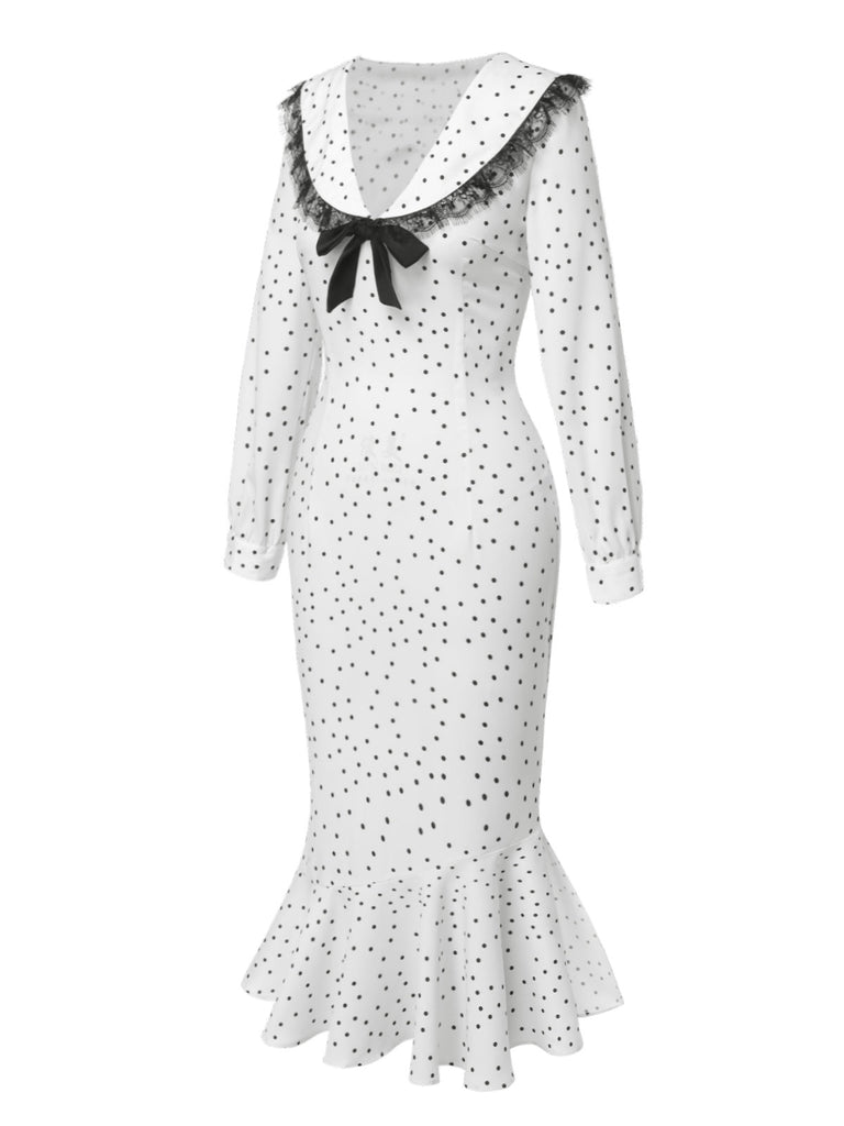 [Vorverkauf] Weiß 1930er Unregelmäßige Dots Meerjungfrauen Kleid