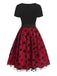 Rot 1950er Schmetterling Besticktes Masche Patchwork Kleid