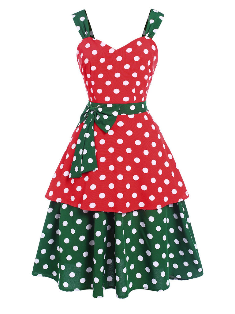 [Vorverkauf] Rot & Grün 1950er Polka Dots Schleife Kleid