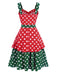 [Vorverkauf] Rot & Grün 1950er Polka Dots Schleife Kleid