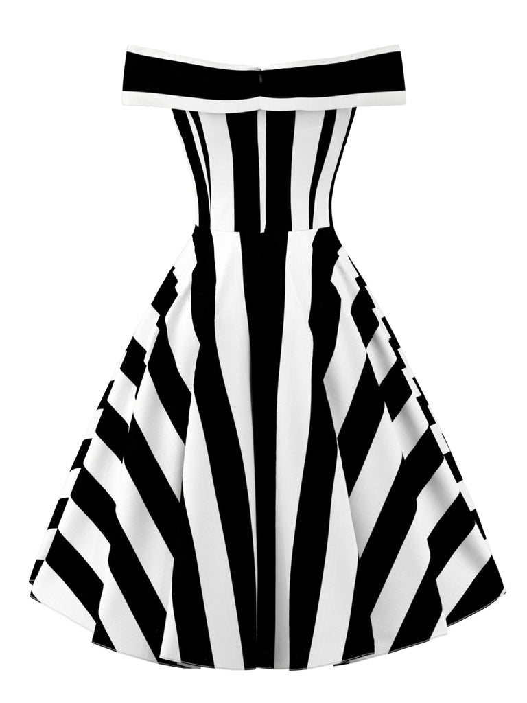 Beetlejuice Schwarz & Weiß 1950er Schulterfrei Streifen Kleid