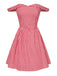 Rot 1950er Plaid Schulterfrei Swing Kleid