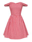 Rot 1950er Plaid Schulterfrei Swing Kleid