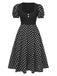 Schwarz 1940er Polka Dot Rundhals Patchwork Kleid