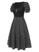 Schwarz 1940er Polka Dot Rundhals Patchwork Kleid