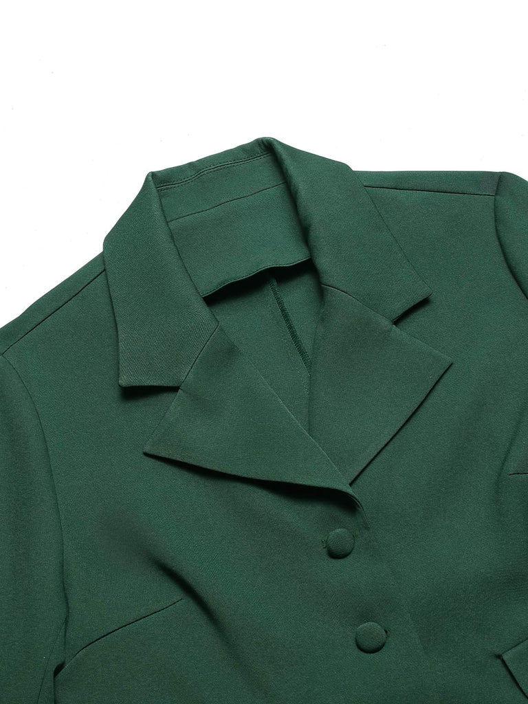 [Vorverkauf] Grün 1940er Revers Knöpfen Kurzer Blazer