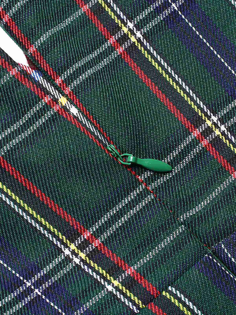 [Vorverkauf] Grün 1950er Revers Scottish Plaid Kleid