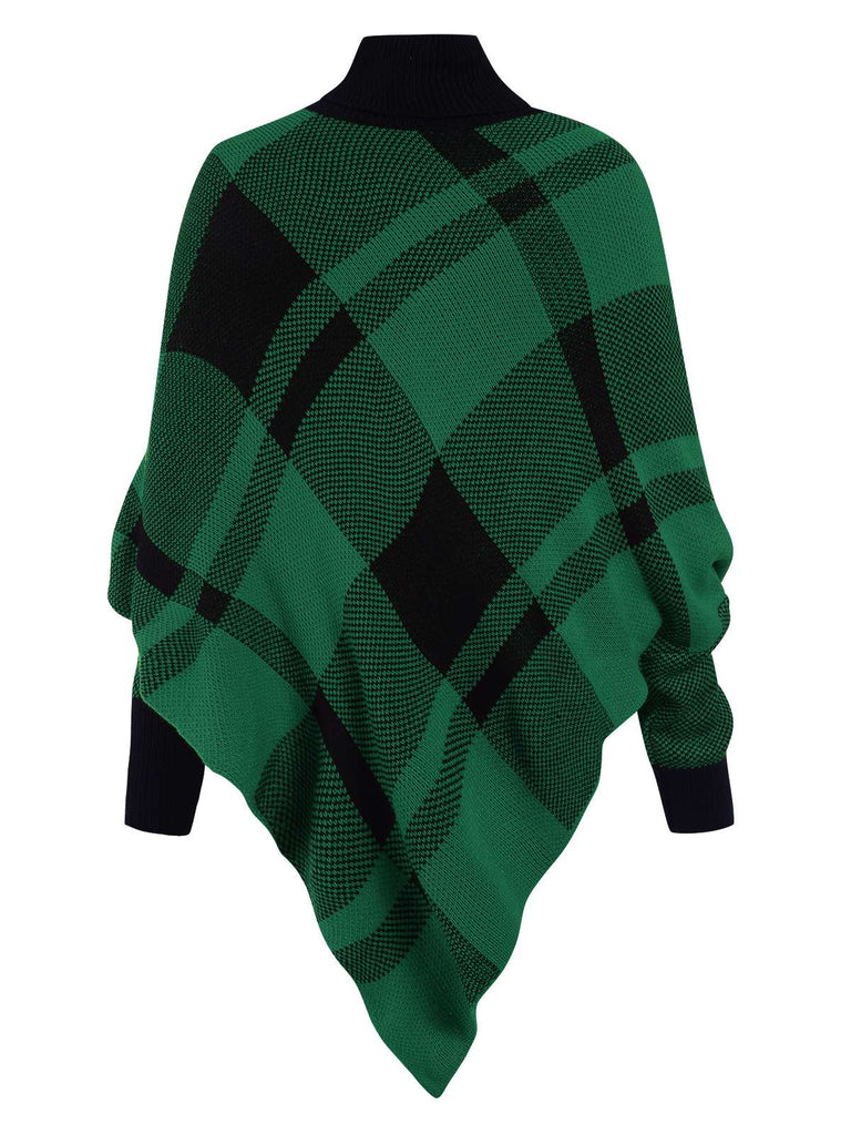 1950er Stehkragen Plaid Stricken Poncho Pullover