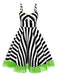 [Übergröße] Schwarz & Weiß 1950er Beetlejuice Streifen Fluoreszierend Grün Spitze Kleid