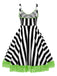 [Übergröße] Schwarz & Weiß 1950er Beetlejuice Streifen Fluoreszierend Grün Spitze Kleid