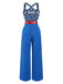 [Vorverkauf] Blau 1970er Baroque Muster Tasche Jumpsuit