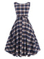 1950er Ärmellos Plaid Gürtel Swing Kleid