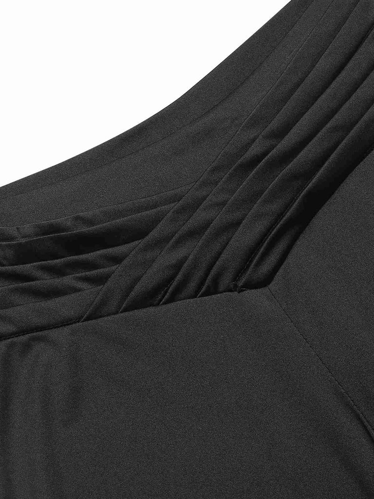 2PCS Schwarz & Weiß 1950er Eine Schulter Top & Hosen