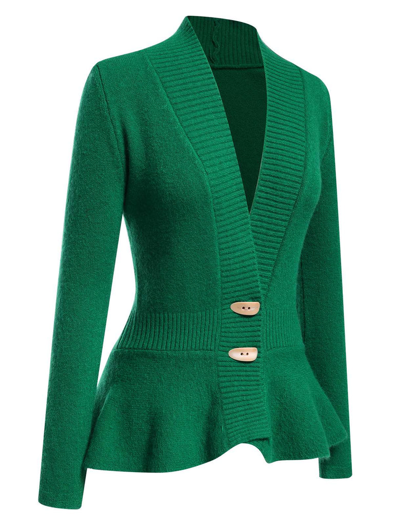 1930er Geknöpft Rüschensaum Strickjacke